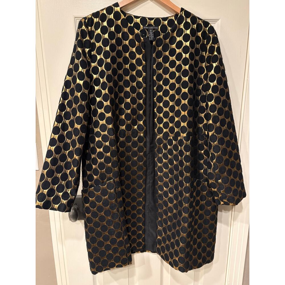 CHICOS Black Label Black Gold Polka Dot Evening Jacket Size 2X Swing Coat Formal